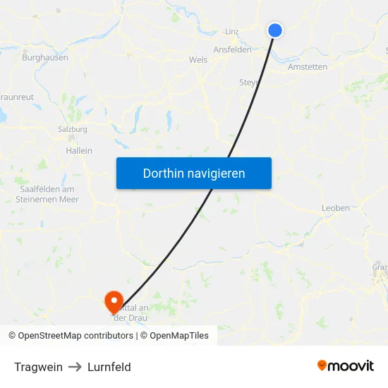 Tragwein to Lurnfeld map