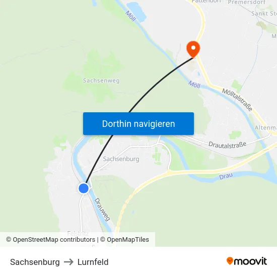 Sachsenburg to Lurnfeld map