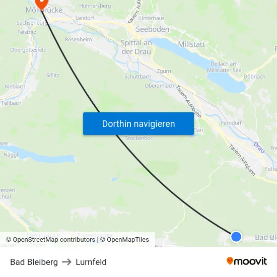 Bad Bleiberg to Lurnfeld map