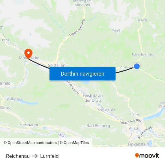 Reichenau to Lurnfeld map