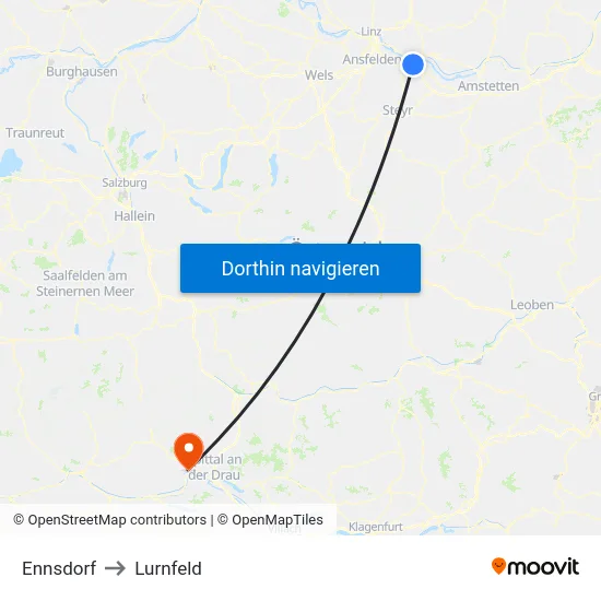 Ennsdorf to Lurnfeld map