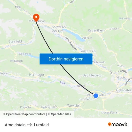 Arnoldstein to Lurnfeld map
