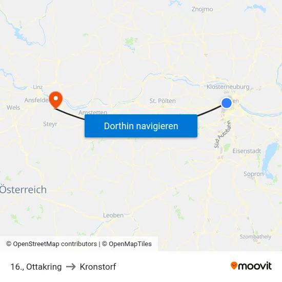 16., Ottakring to Kronstorf map