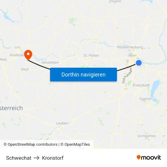 Schwechat to Kronstorf map