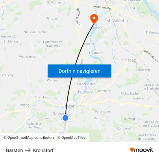 Garsten to Kronstorf map
