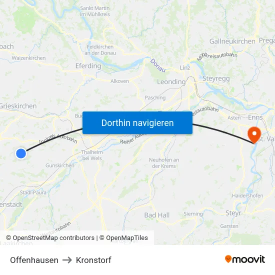 Offenhausen to Kronstorf map