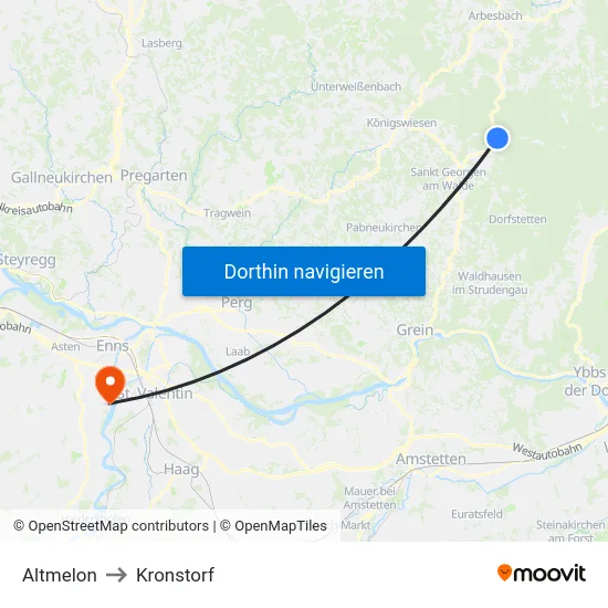 Altmelon to Kronstorf map
