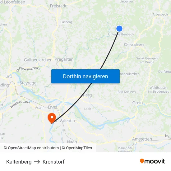 Kaltenberg to Kronstorf map