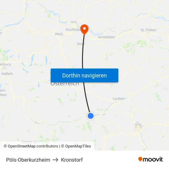 Pöls-Oberkurzheim to Kronstorf map