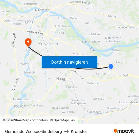 Gemeinde Wallsee-Sindelburg to Kronstorf map