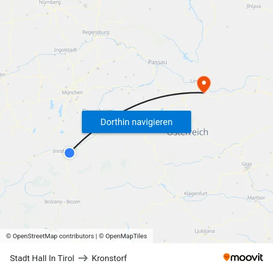 Stadt Hall In Tirol to Kronstorf map