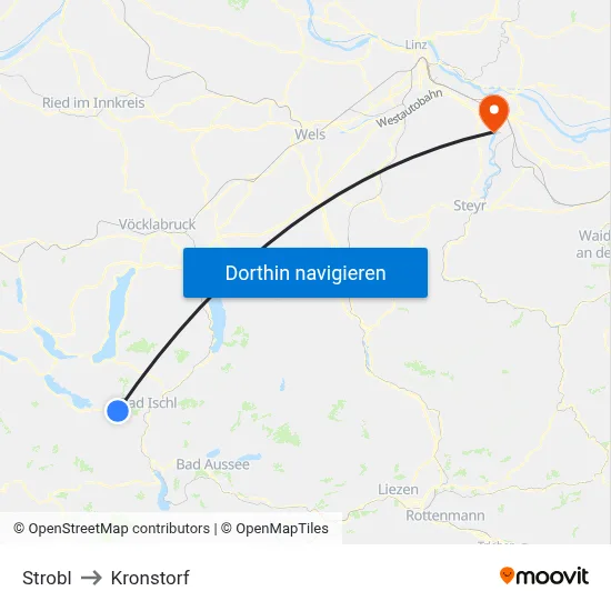 Strobl to Kronstorf map