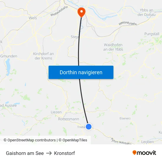 Gaishorn am See to Kronstorf map