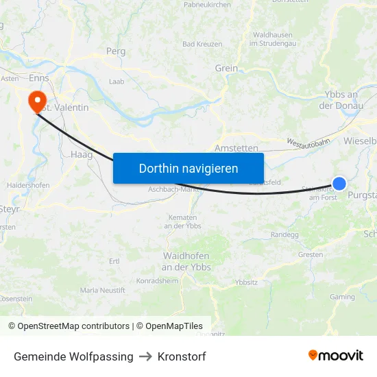 Gemeinde Wolfpassing to Kronstorf map