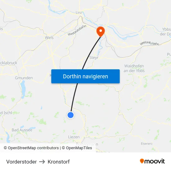 Vorderstoder to Kronstorf map