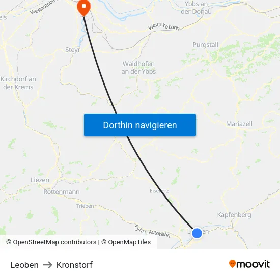 Leoben to Kronstorf map