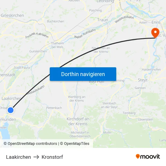 Laakirchen to Kronstorf map