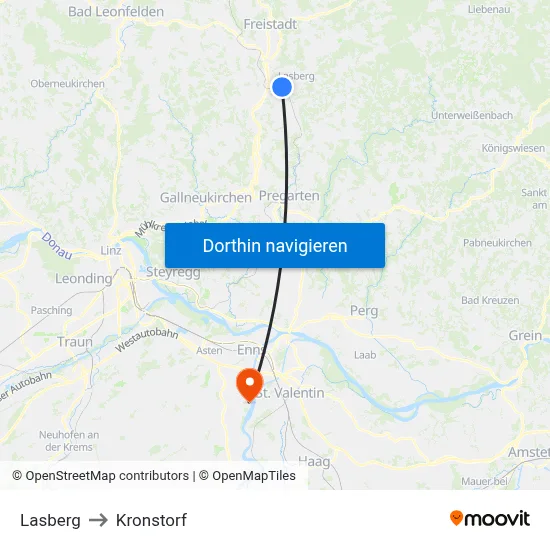 Lasberg to Kronstorf map