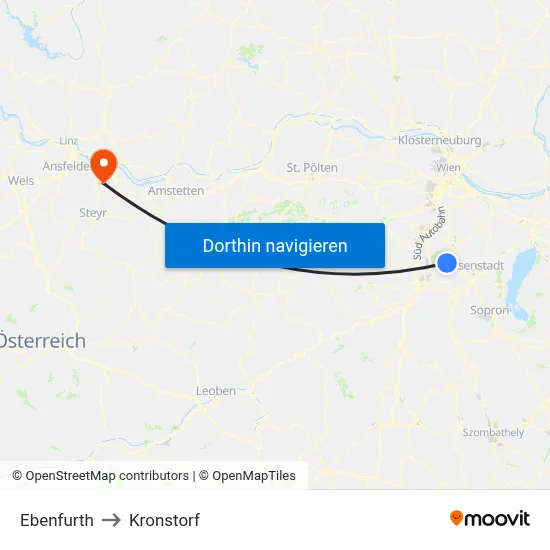 Ebenfurth to Kronstorf map
