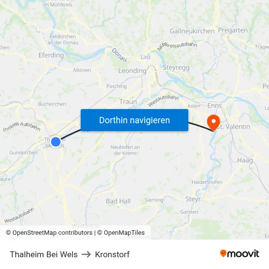Thalheim Bei Wels to Kronstorf map