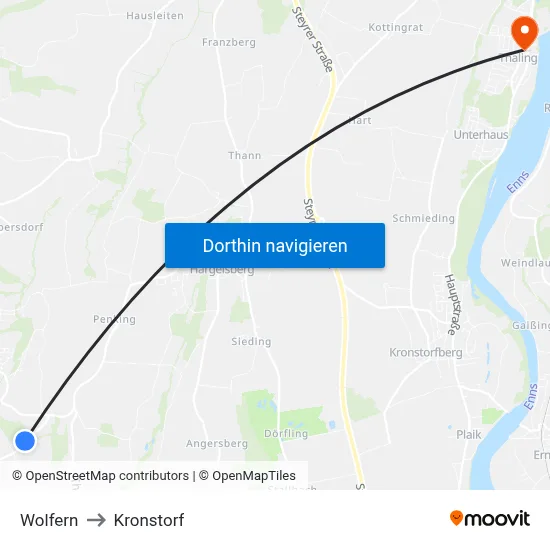 Wolfern to Kronstorf map