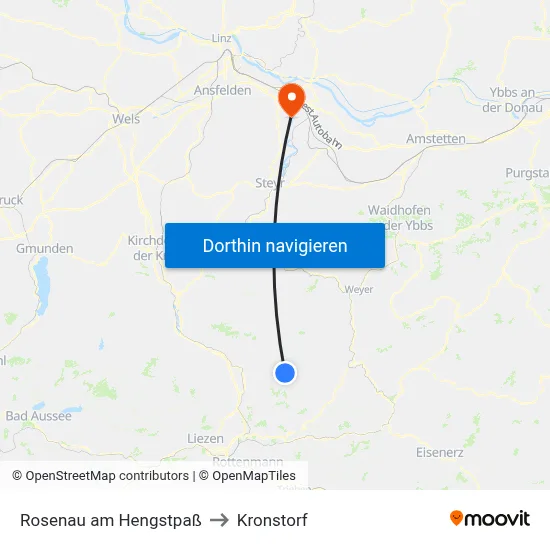 Rosenau am Hengstpaß to Kronstorf map
