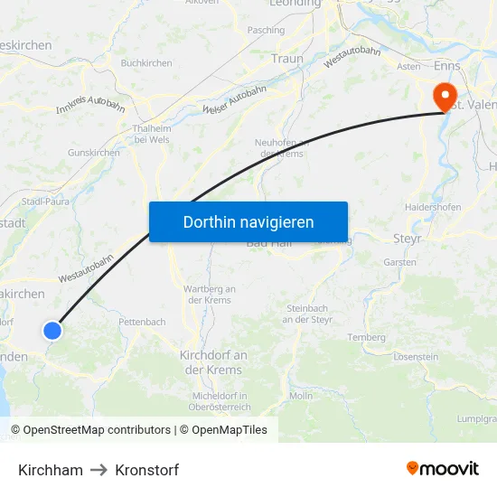Kirchham to Kronstorf map