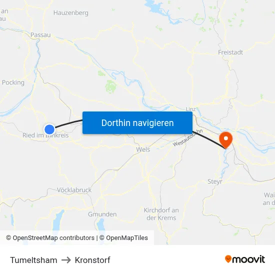 Tumeltsham to Kronstorf map