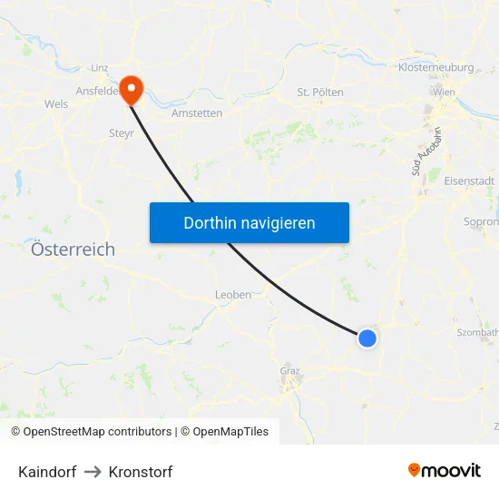 Kaindorf to Kronstorf map
