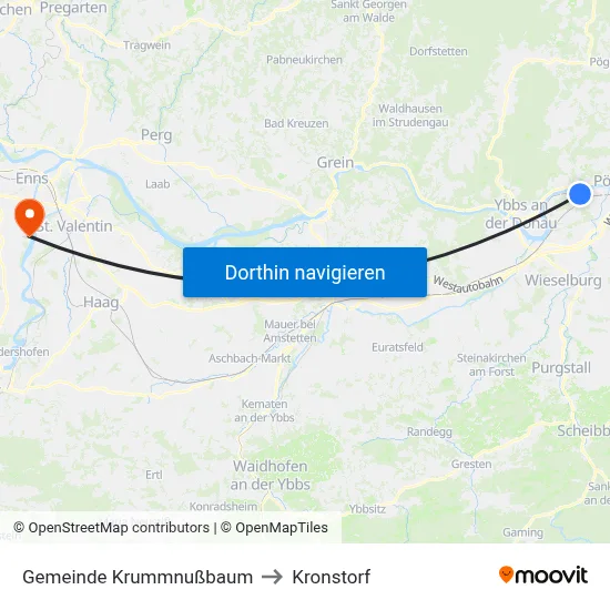 Gemeinde Krummnußbaum to Kronstorf map
