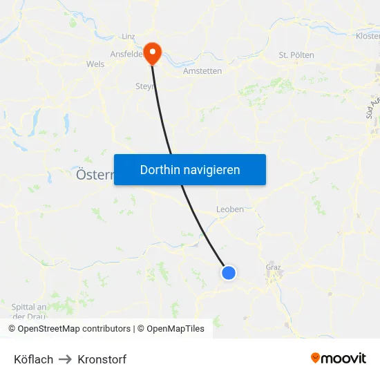 Köflach to Kronstorf map