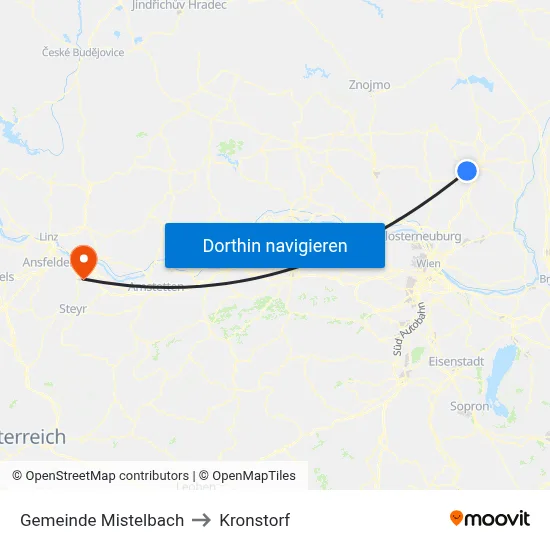 Gemeinde Mistelbach to Kronstorf map