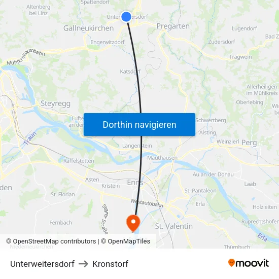Unterweitersdorf to Kronstorf map
