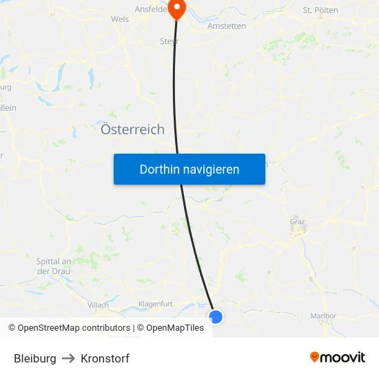 Bleiburg to Kronstorf map
