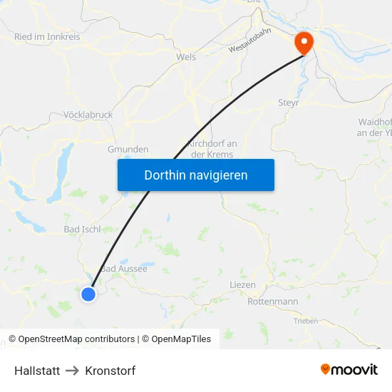 Hallstatt to Kronstorf map