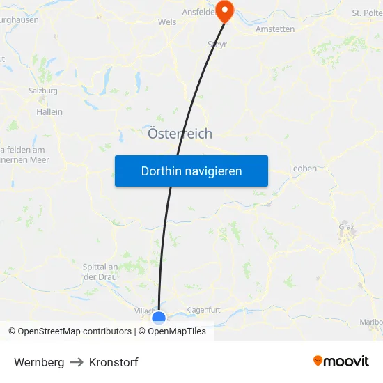 Wernberg to Kronstorf map
