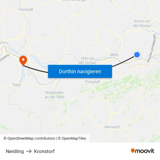 Neidling to Kronstorf map