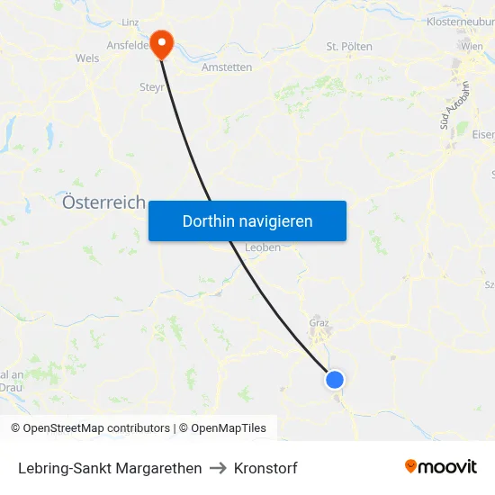 Lebring-Sankt Margarethen to Kronstorf map
