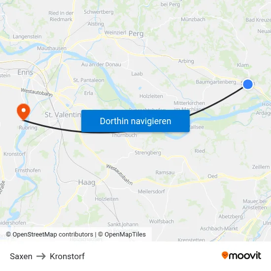Saxen to Kronstorf map