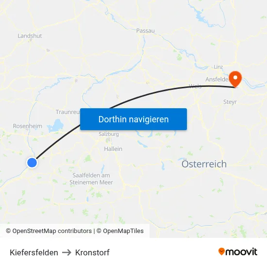 Kiefersfelden to Kronstorf map