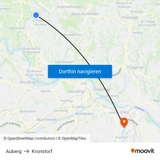 Auberg to Kronstorf map