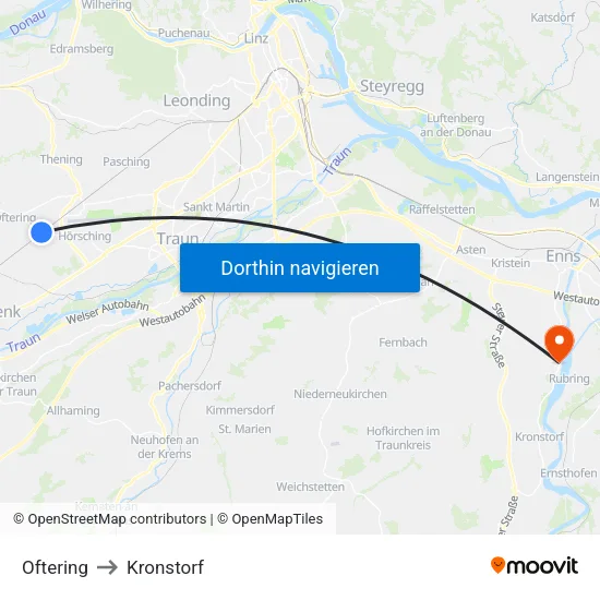 Oftering to Kronstorf map