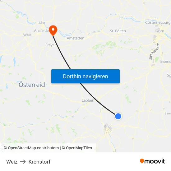Weiz to Kronstorf map