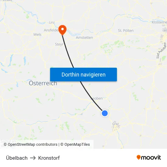 Übelbach to Kronstorf map