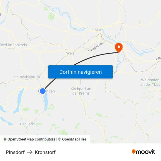 Pinsdorf to Kronstorf map