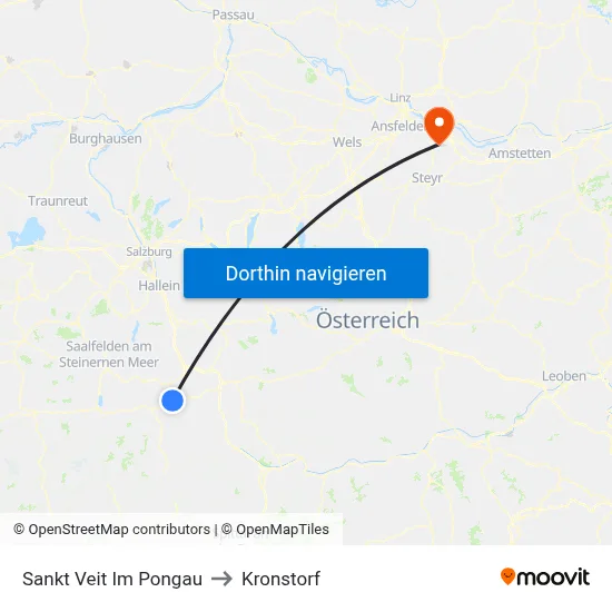 Sankt Veit Im Pongau to Kronstorf map