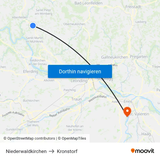 Niederwaldkirchen to Kronstorf map
