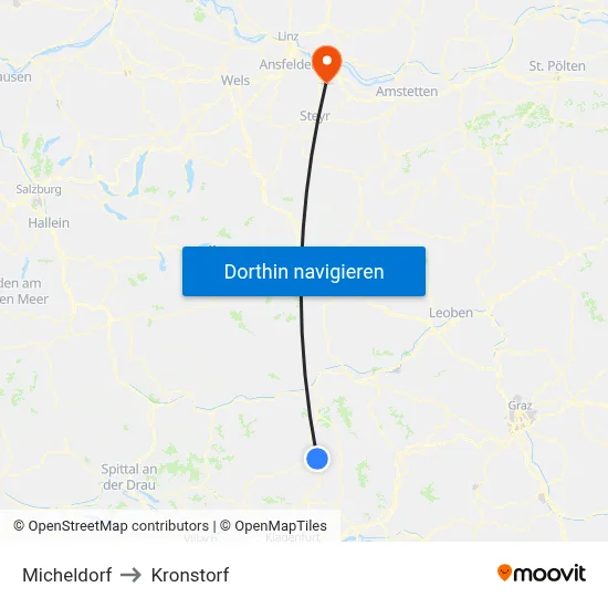 Micheldorf to Kronstorf map