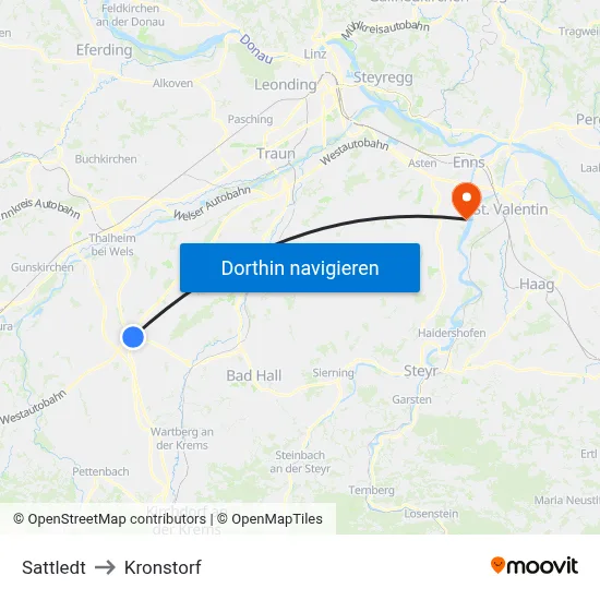 Sattledt to Kronstorf map