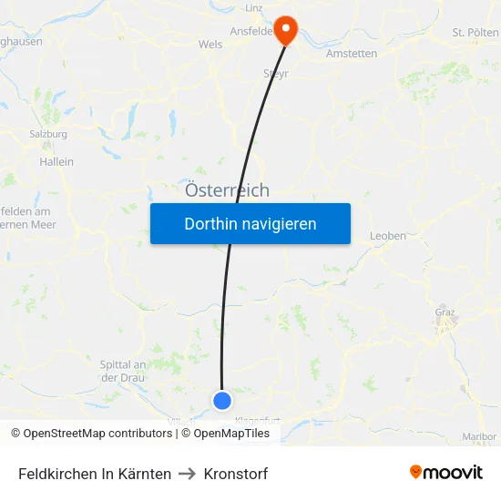 Feldkirchen In Kärnten to Kronstorf map